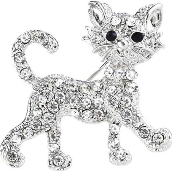 Other - Cute Cat Brooch Pin Crystal Alloy Cat Brooch Sparkling Lucky Cat Brooch for Woma